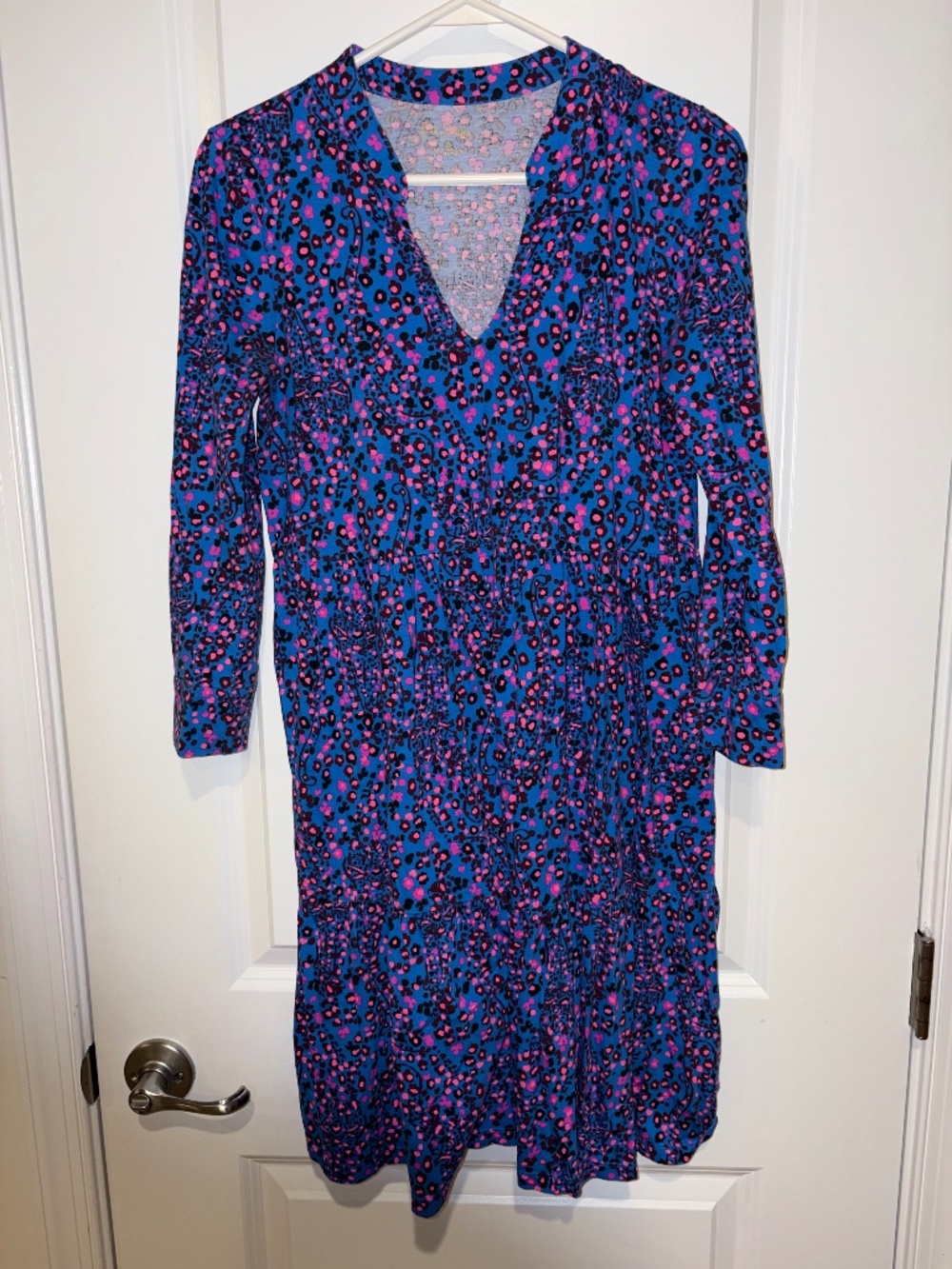 Lilly Pulitzer Women’s Small Blue Pink Leopard Print Long Sleeve Dress
